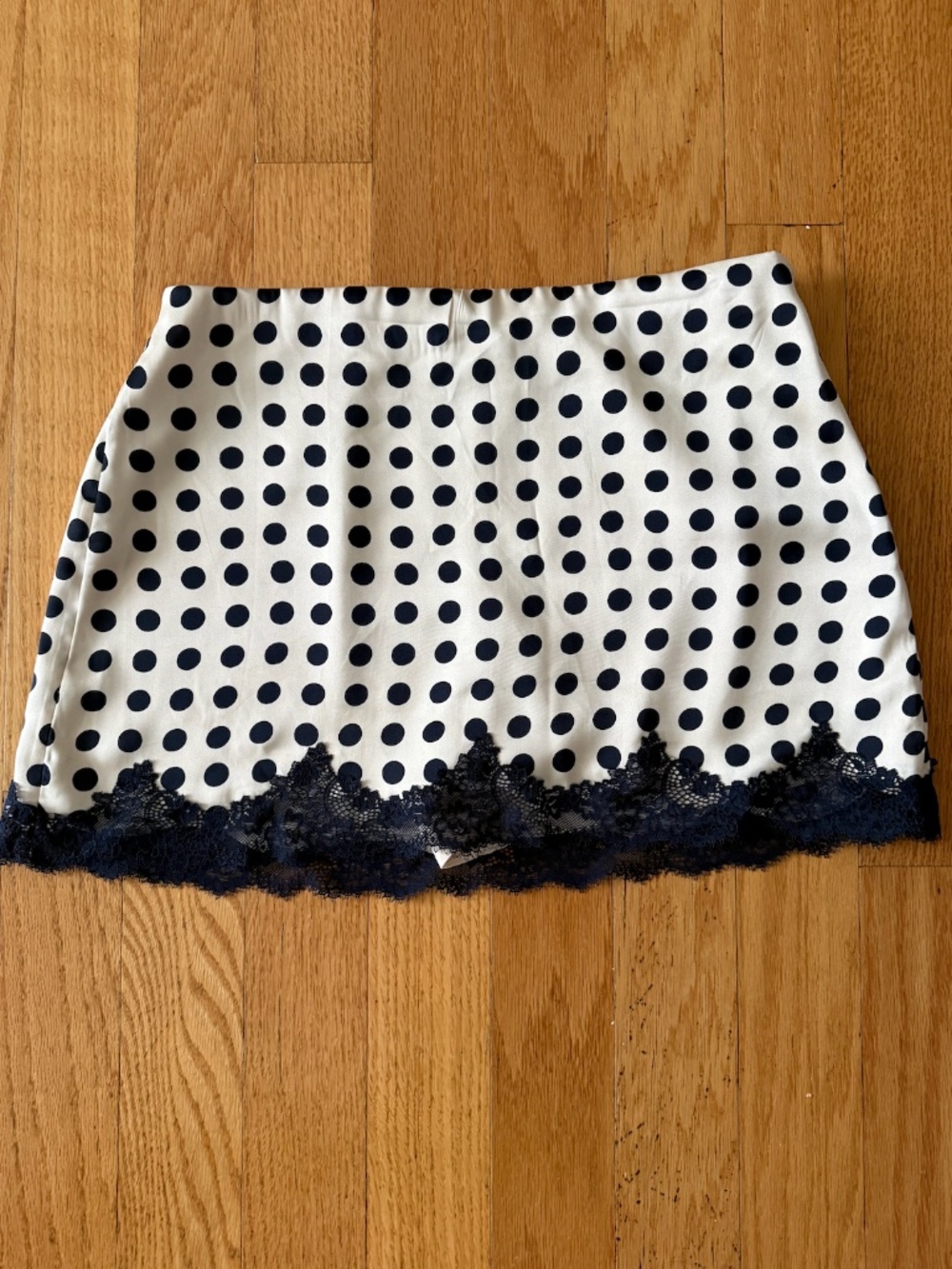 Abercrombie & Fitch Ultra High Rise Lace and Satin Mini Skort in Navy/Cream